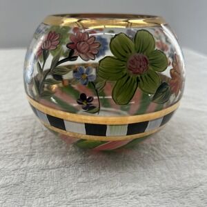 Mackenzie-Childs Flower Market Glass Globe Vase 5" Floral Striped Painted